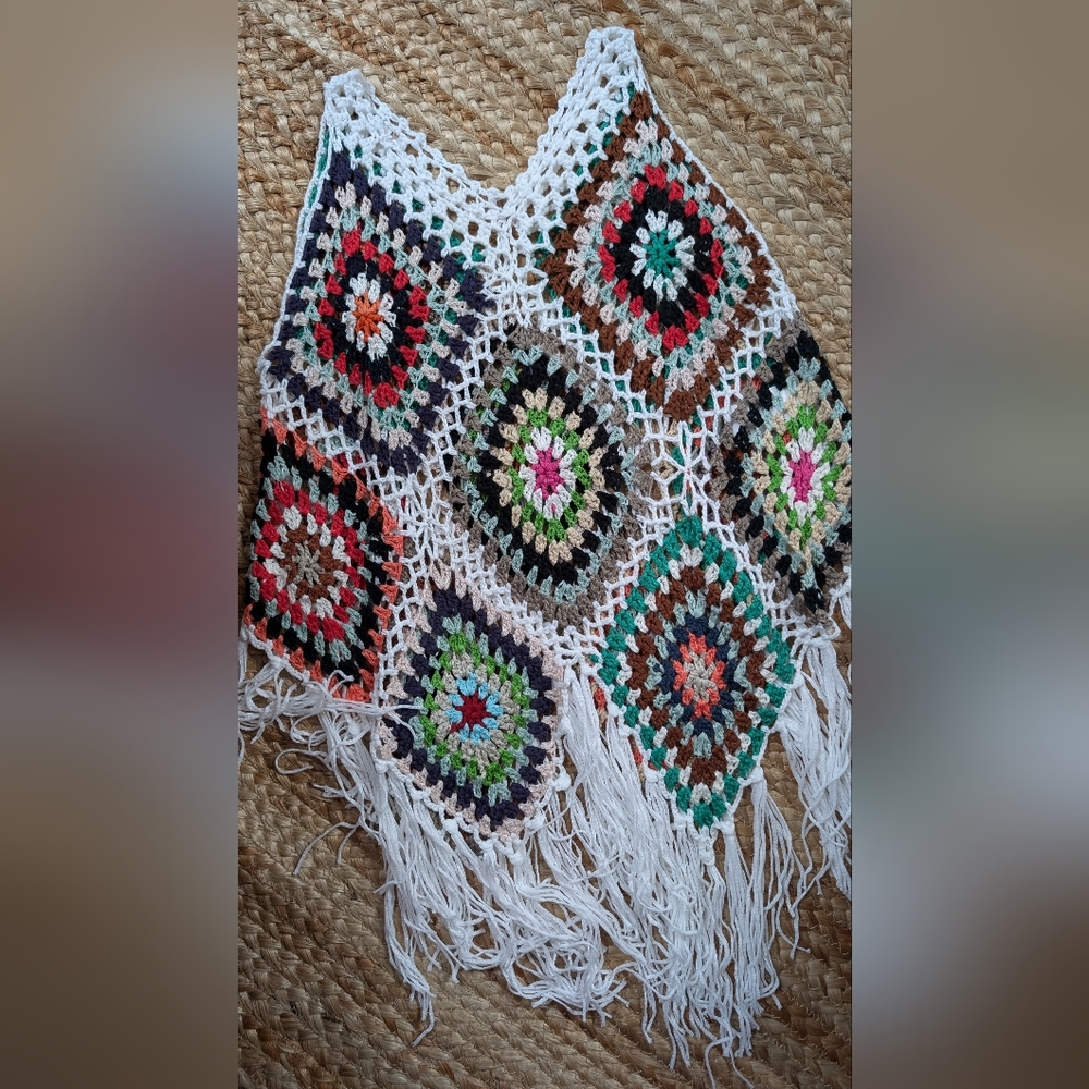 Colorful Crochet Fringe Poncho